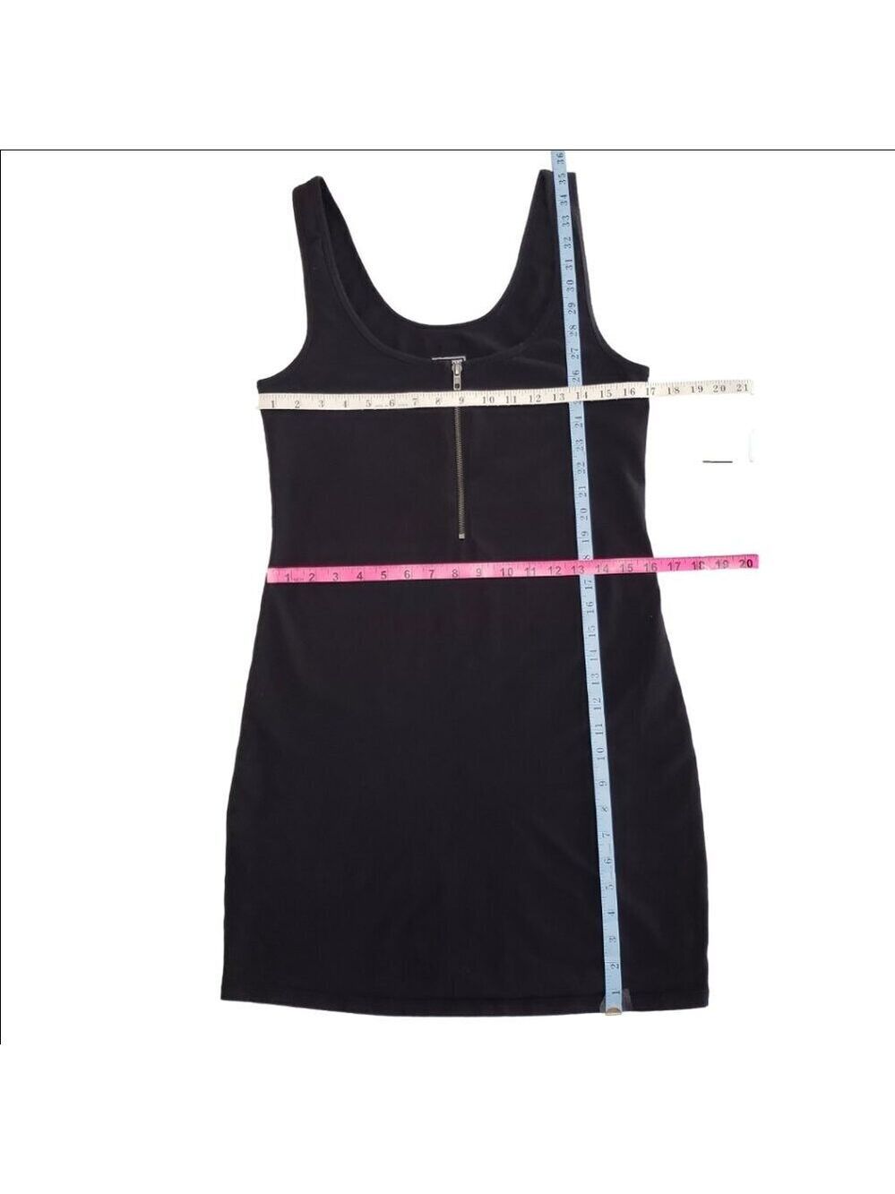 PINK Victoria’s Secret Y2K Bodycon Dress Black Zip Front Cotton Stretch L - Picture 13 of 15